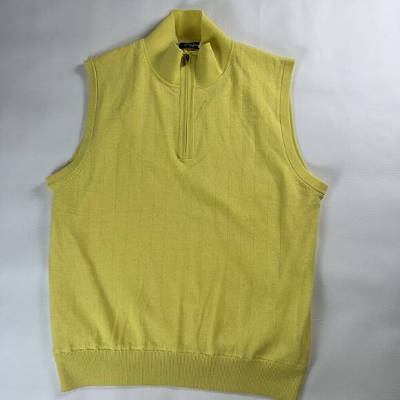 Bobby Jones Extrafine 100% Wool 1/4 Zip Sweater Vest Golf Yellow Lined Mens Sz L - Picture 1 of 13